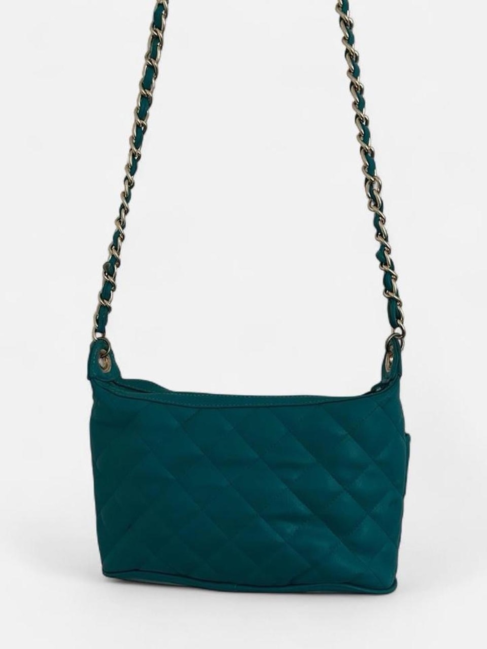 Quilted Teal Chain-Shoulder Crossbody Bag